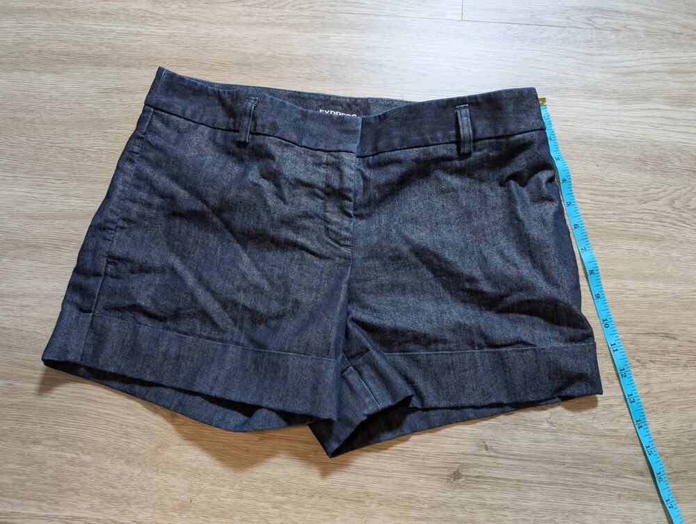 Express Womens 8 Navy Cotton Blend Cuffed Shorts Mid Rise Stretch Casual